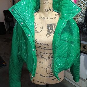 Fashion Nova Shiny Green Quilted Puffer Jacket